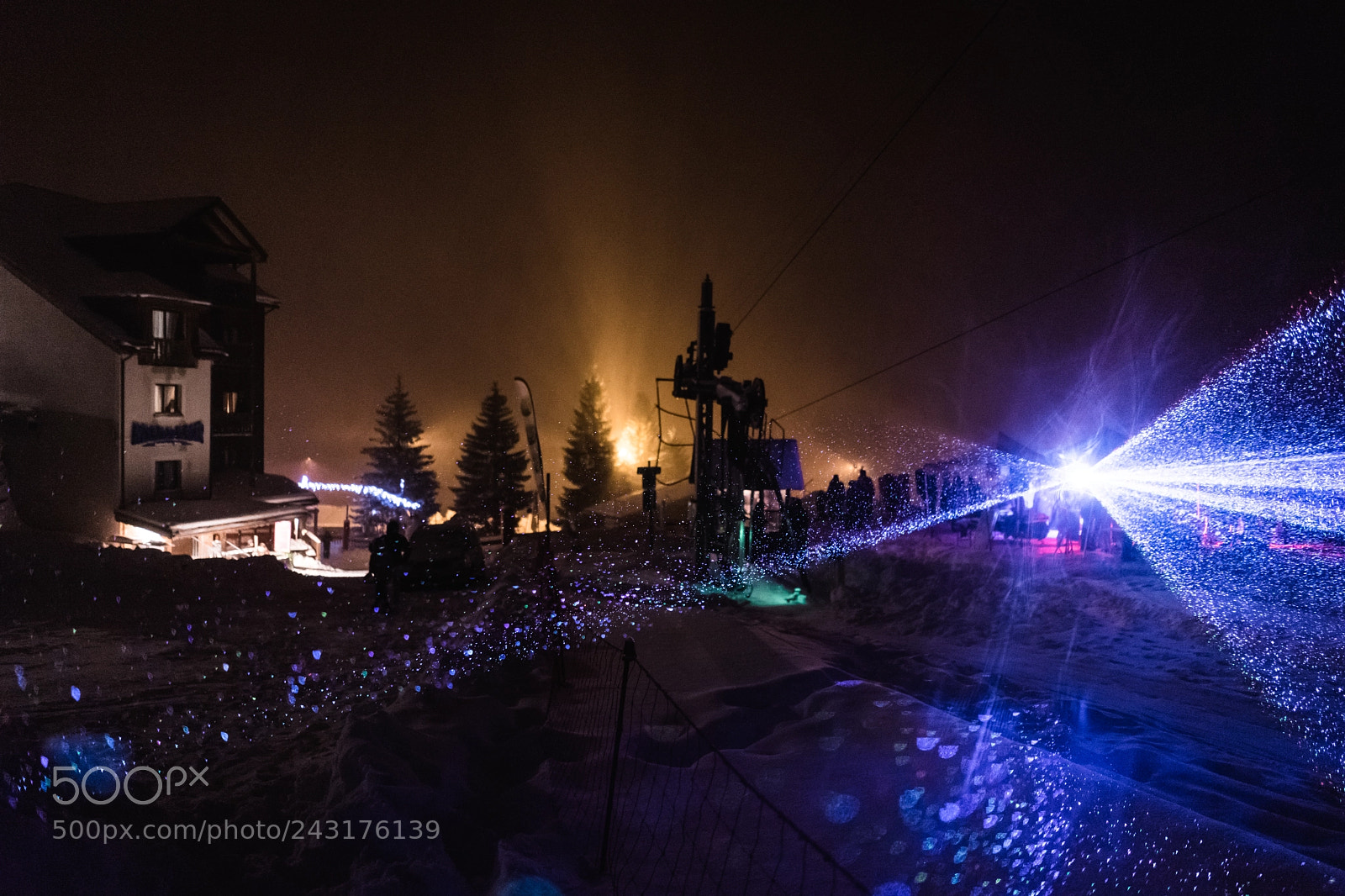 Sony a7 II sample photo. Ski station floodlight photography