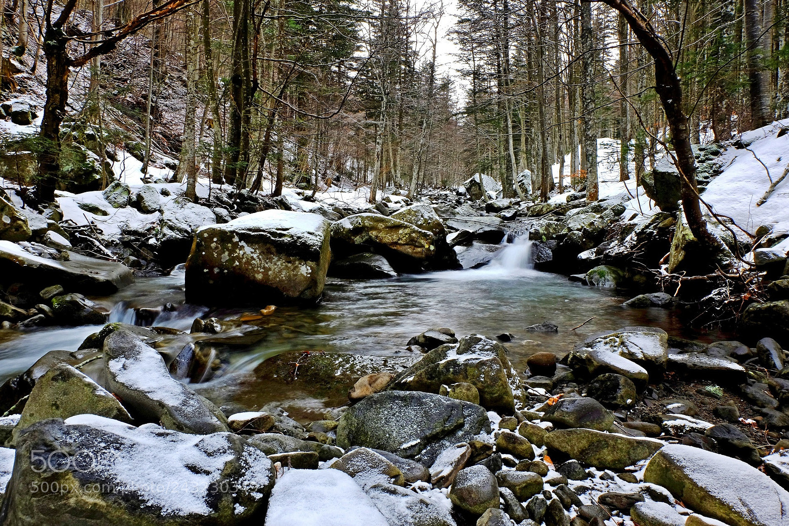 Fujifilm X-M1 sample photo. Winter stream photography