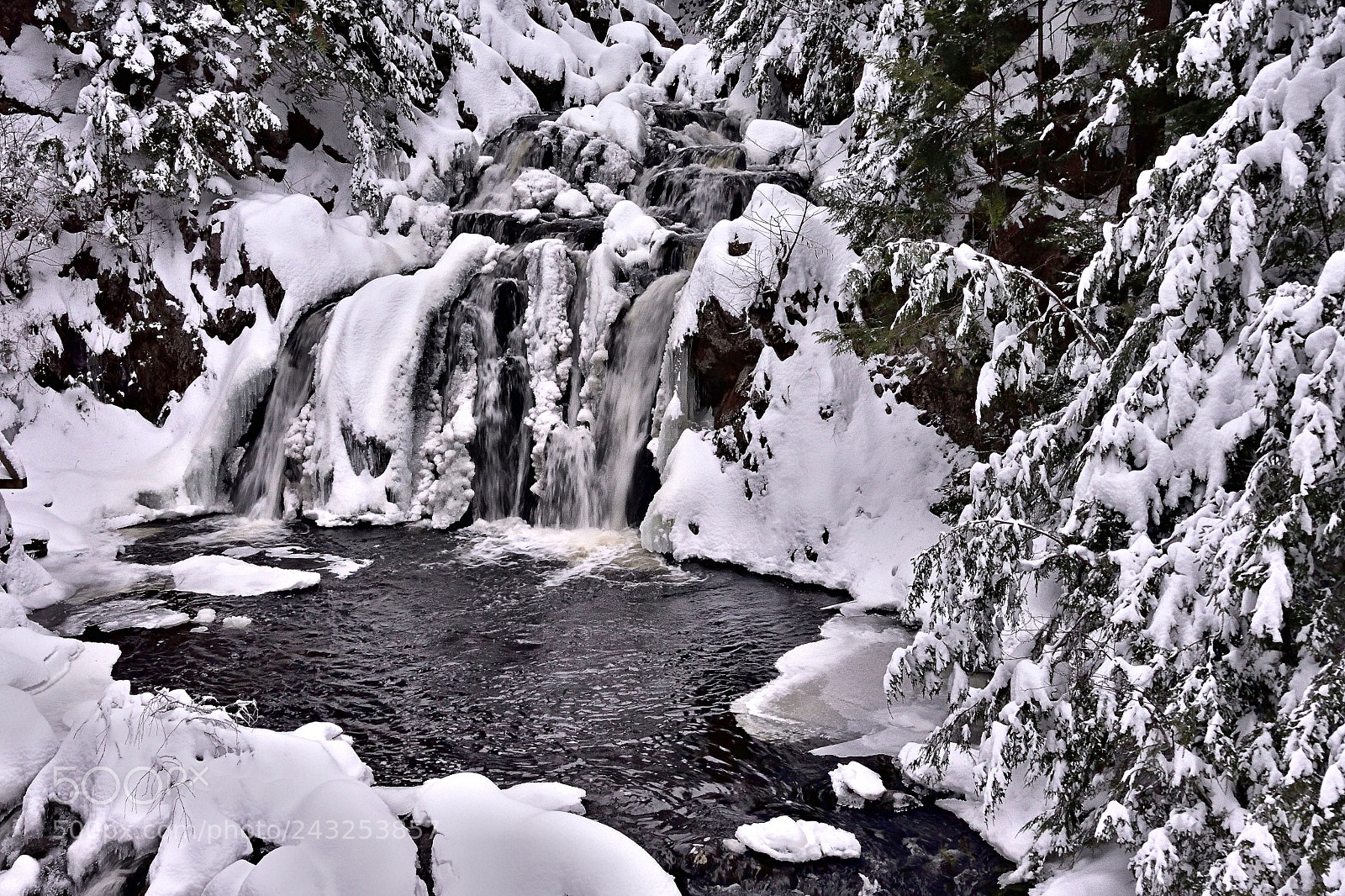 Nikon 1 J5 sample photo. Winter woodland waterfall photography
