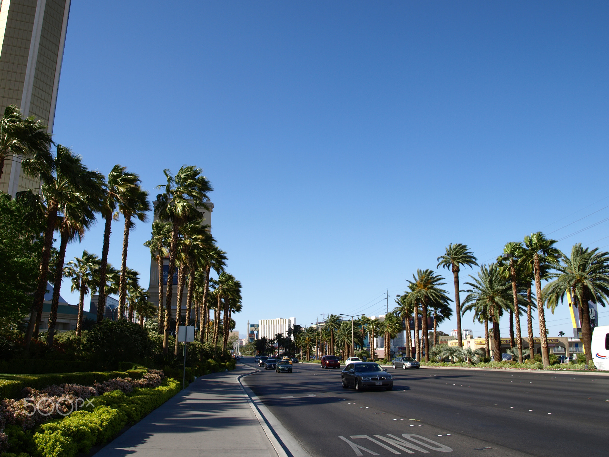 Walking in Las Vegas. City streets. Commercial and private build