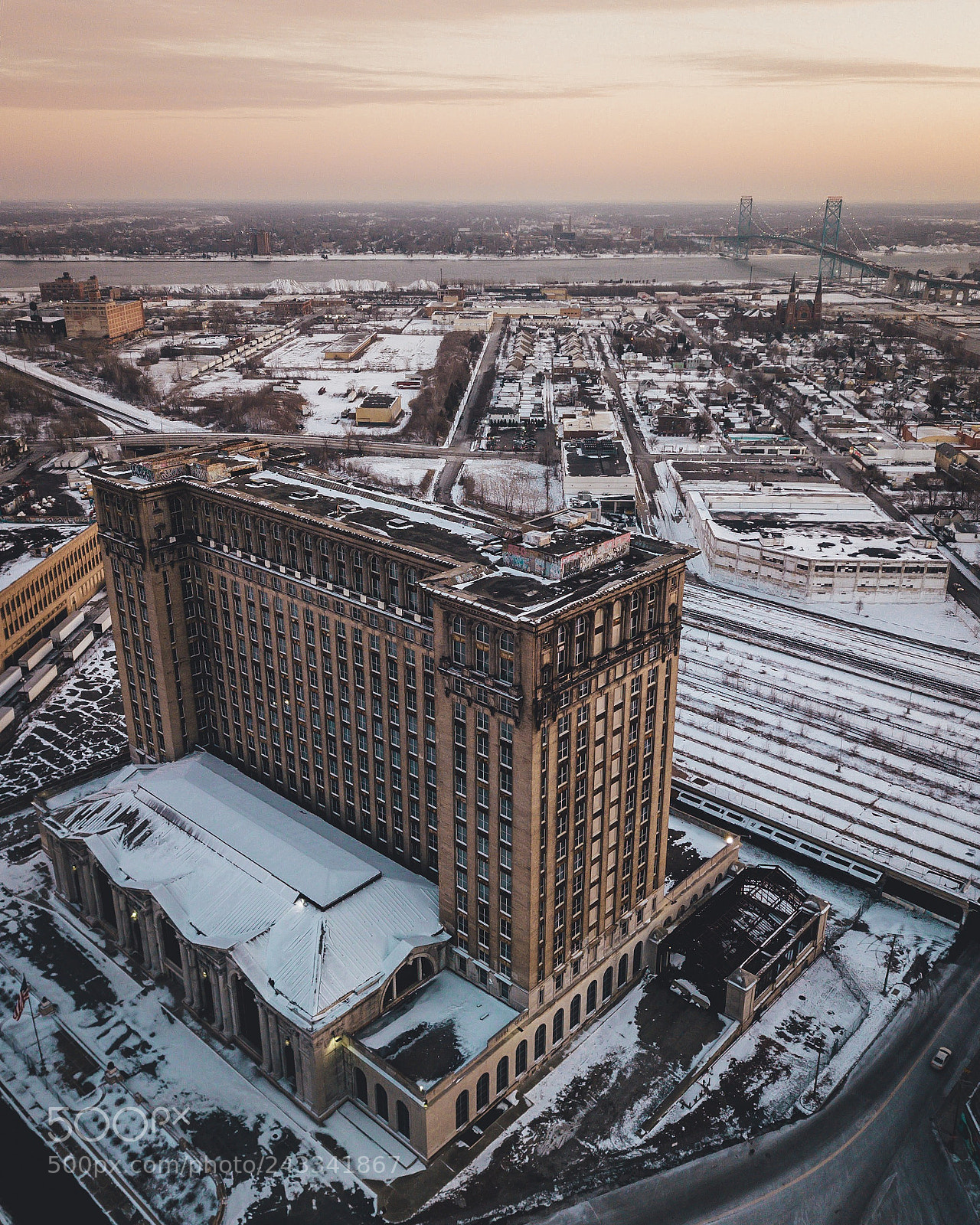 DJI FC220 sample photo. Michigan central station and photography