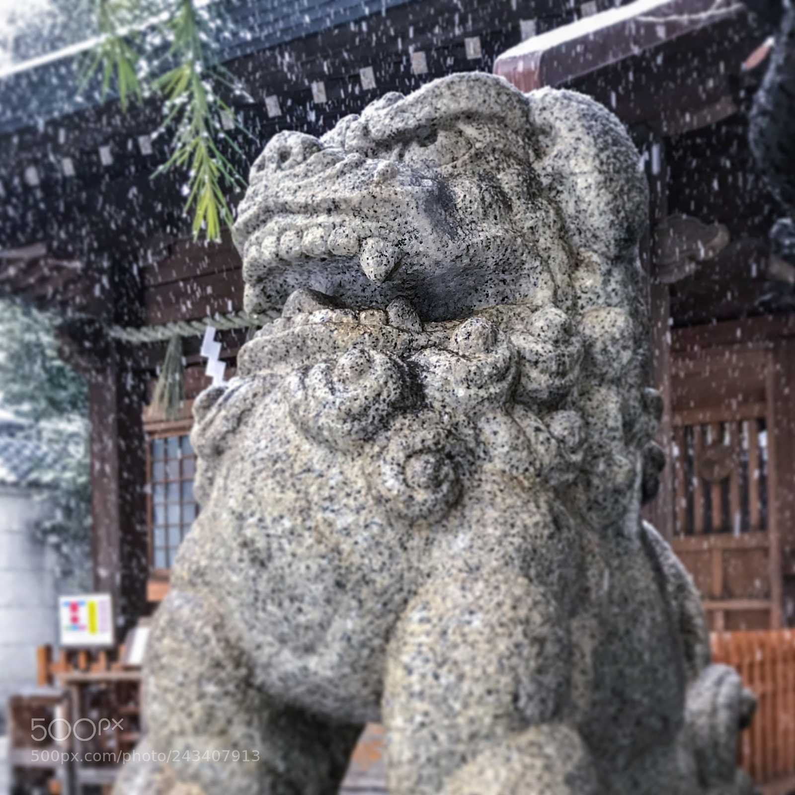 Apple iPhone 7 sample photo. 雪舞う中、佇む獅子 photography