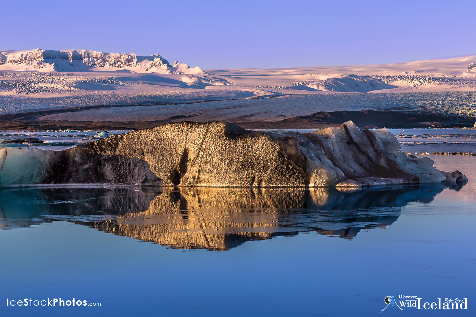 Reflection at Jökulsárlón. Ice Lagoon or glacial river lagoon