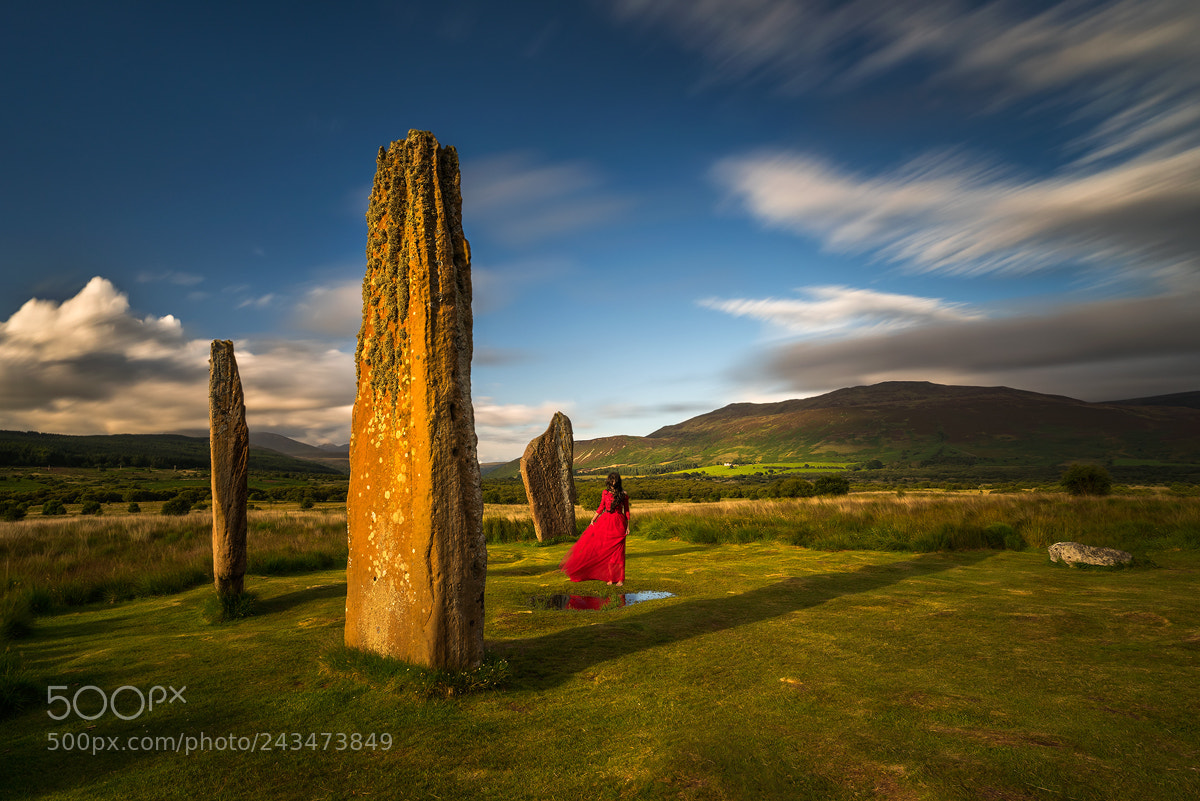 Sony a7R sample photo. Machrie moor red dress photography
