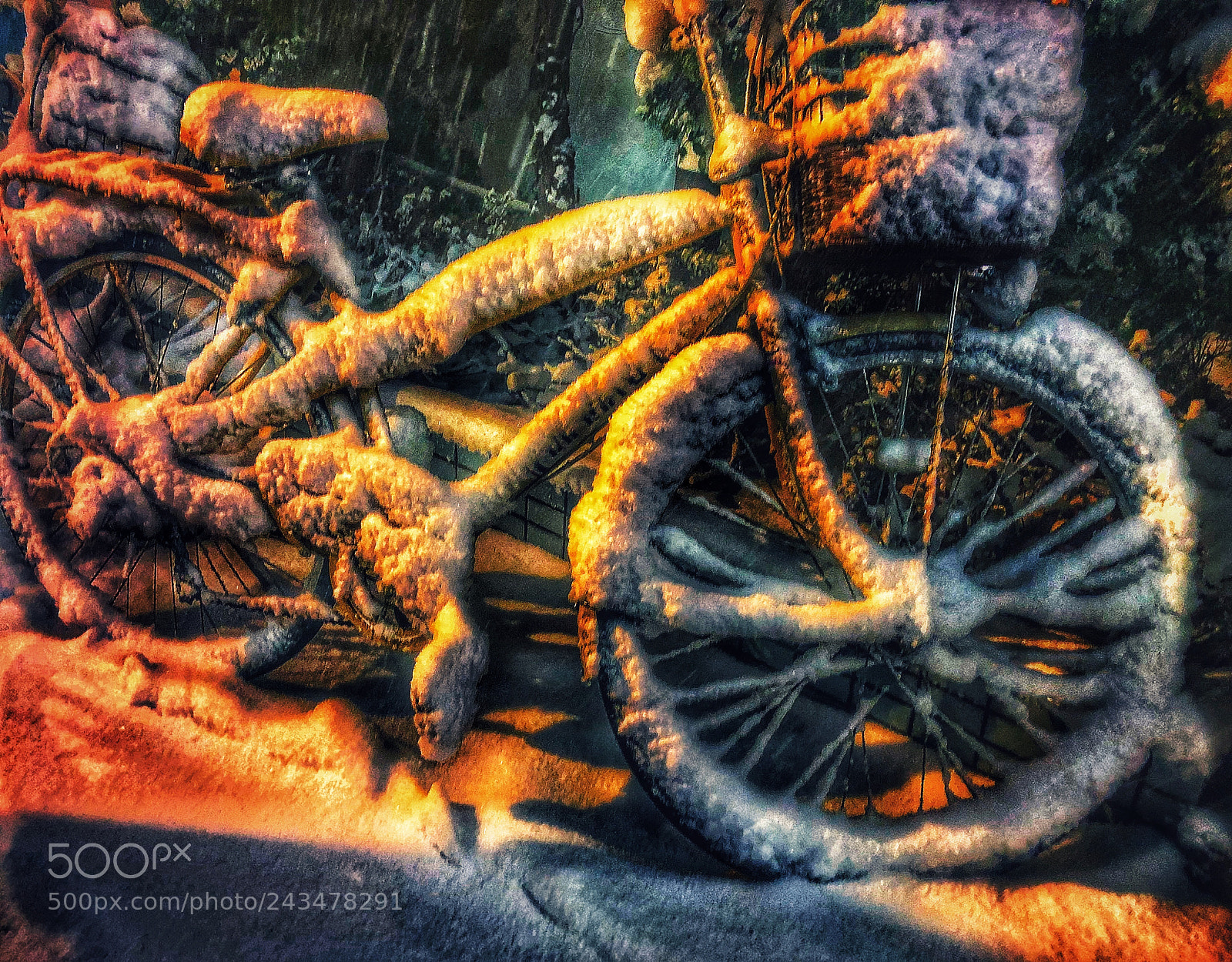 Apple iPhone 8 Plus sample photo. Snowy bike in neon photography