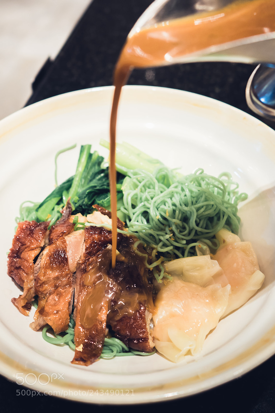 Olympus PEN-F sample photo. Chinesse food green noodle photography