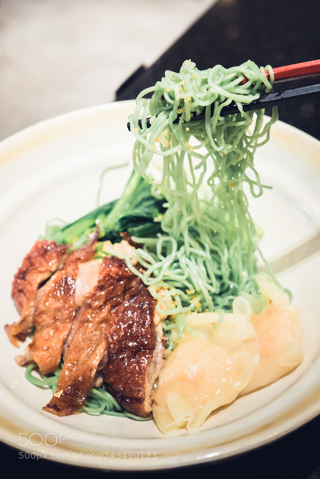 Olympus PEN-F sample photo. Chinesse food green noodle photography