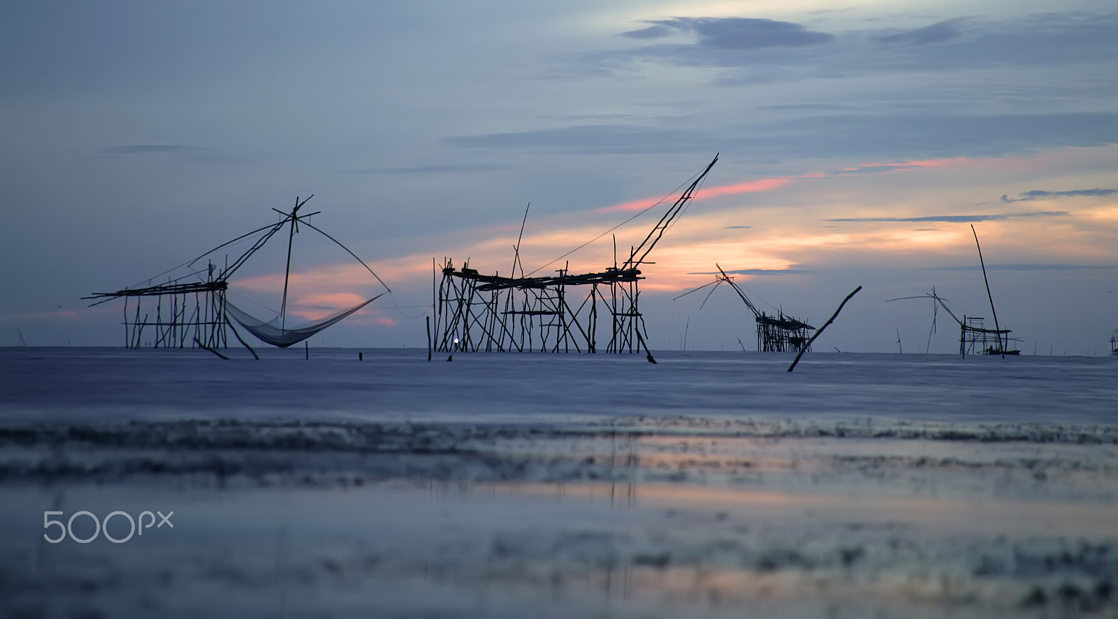 Canon EOS-1Ds sample photo. Fish trap machine made from bamboo  in lake . photography