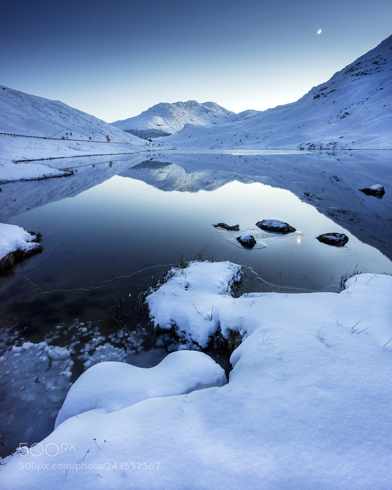 Sony a7R sample photo. Loch restil blue hour photography