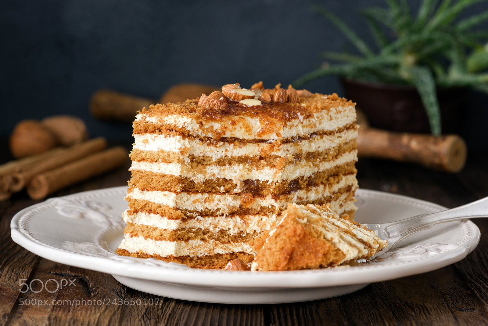 Nikon D810 sample photo. Honey cake with almonds photography
