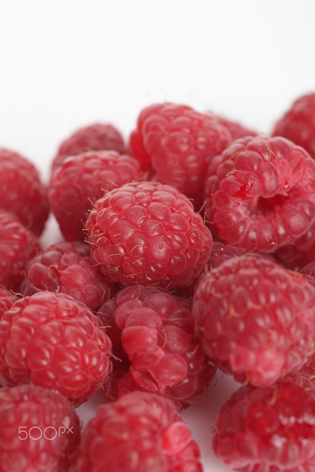 Canon EOS 5D Mark II + Tamron SP AF 90mm F2.8 Di Macro sample photo. Lot of red raspberry on white background photography