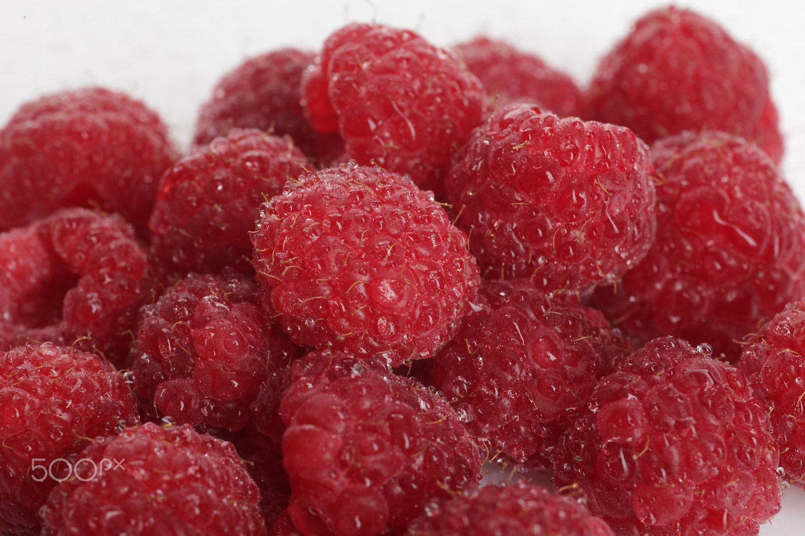 Canon EOS 5D Mark II + Tamron SP AF 90mm F2.8 Di Macro sample photo. Lot of red raspberry on white background photography