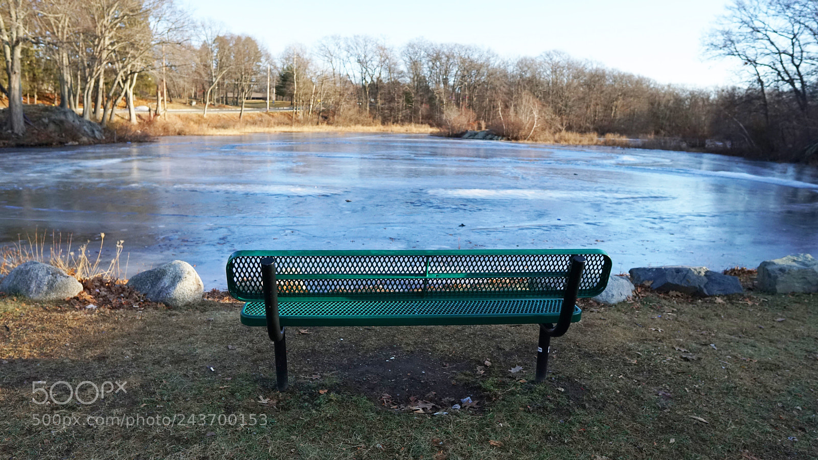 Sony a6500 sample photo. Bench at the pond photography