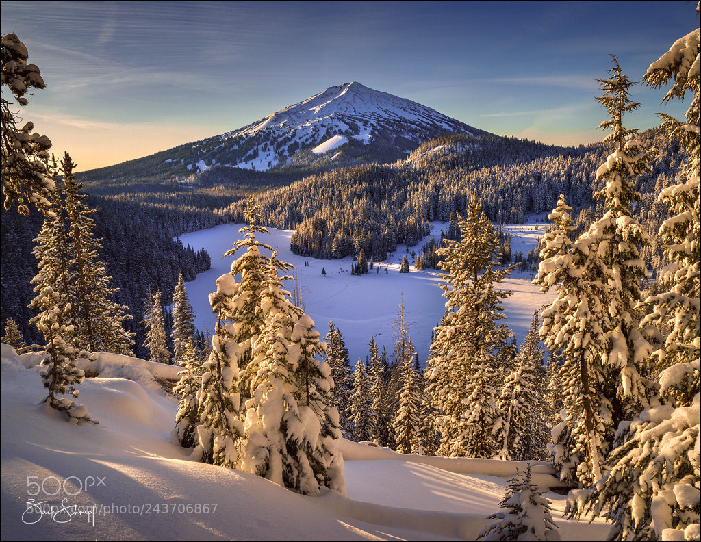 Sony a7R sample photo. Mount bachelor winter sunrise photography