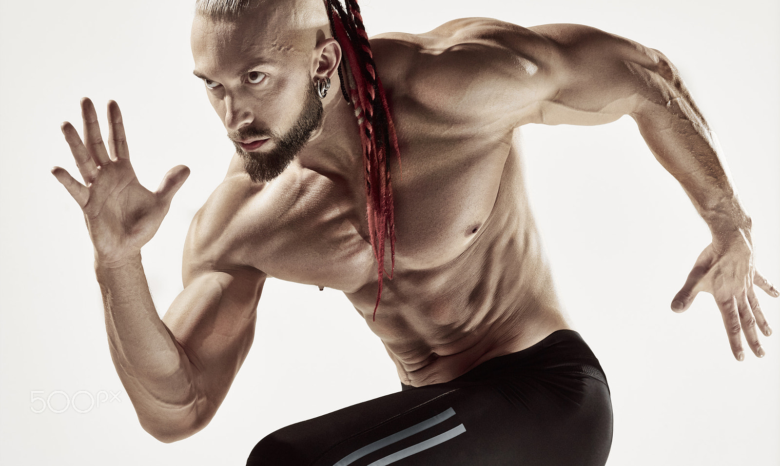 Phase One IQ160 sample photo. Fitness man running isolated on a gray photography