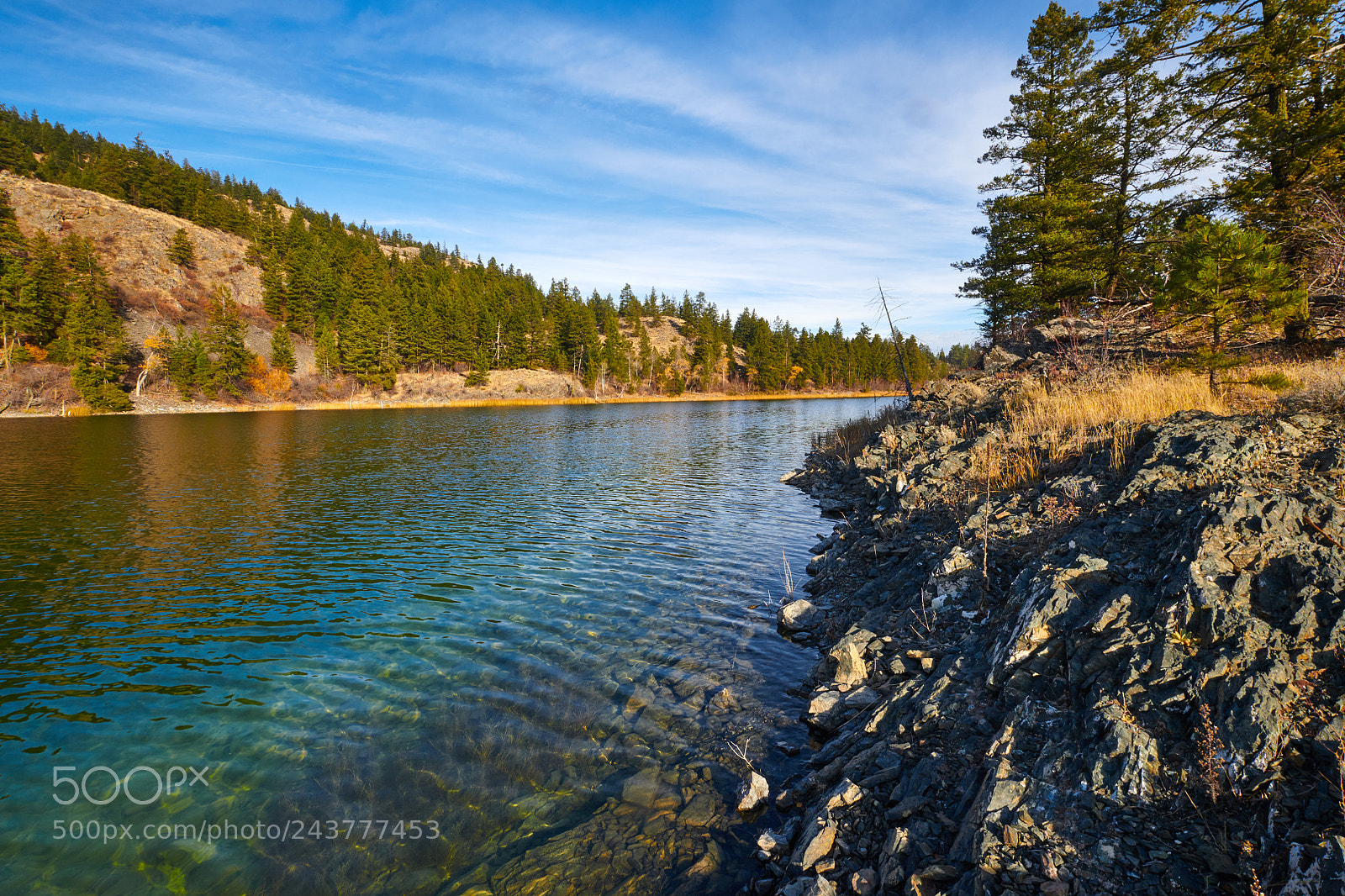 Nikon D850 sample photo. Blue lake rocky spit photography