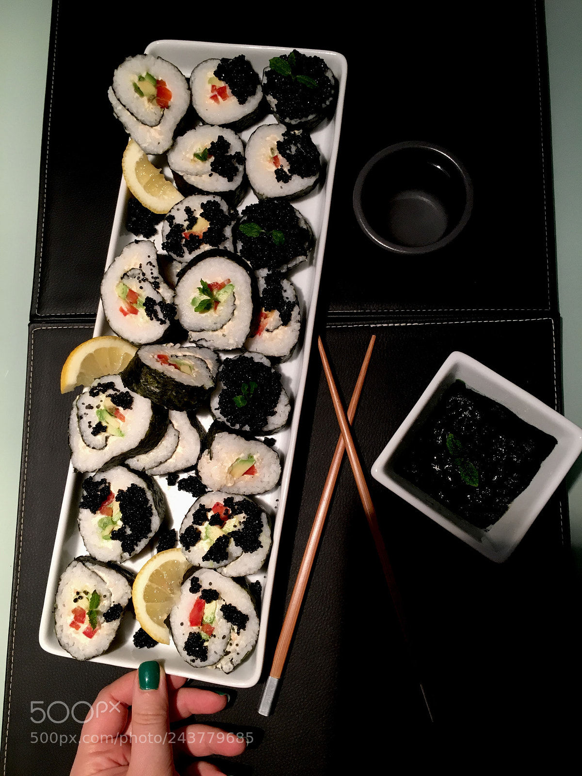 Apple iPhone 6s sample photo. Sushi with black caviar photography