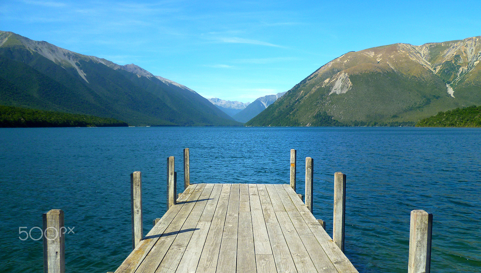 Panasonic DMC-FS11 sample photo. Wooden pier in nelson lakes national park photography
