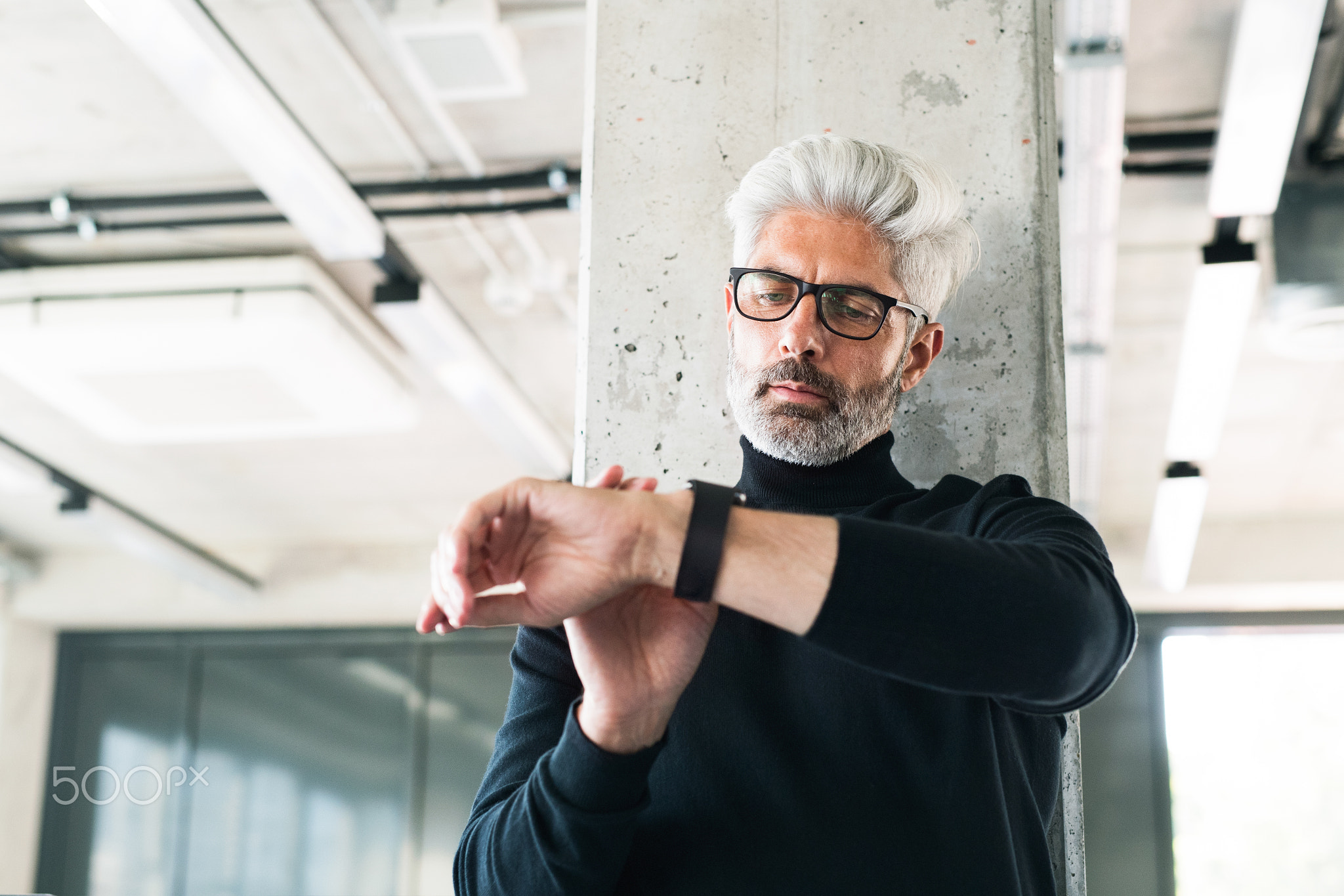 Mature businessman with gray hair in the office.