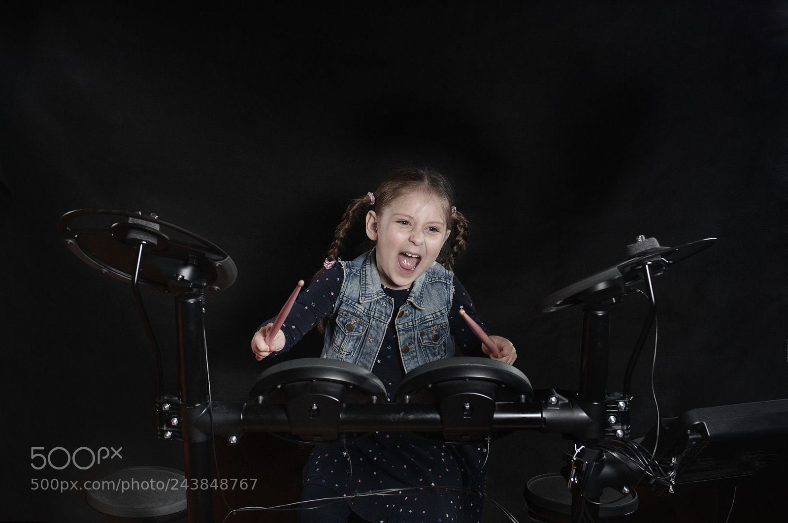 Nikon D300 sample photo. Little caucasian girl drummer photography
