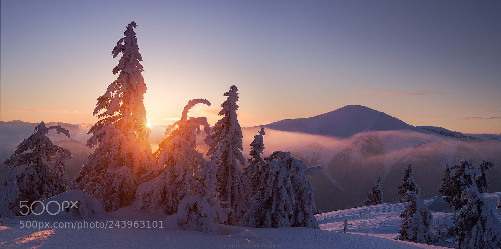 Nikon D800 sample photo. Sunrise in winter carpathians photography