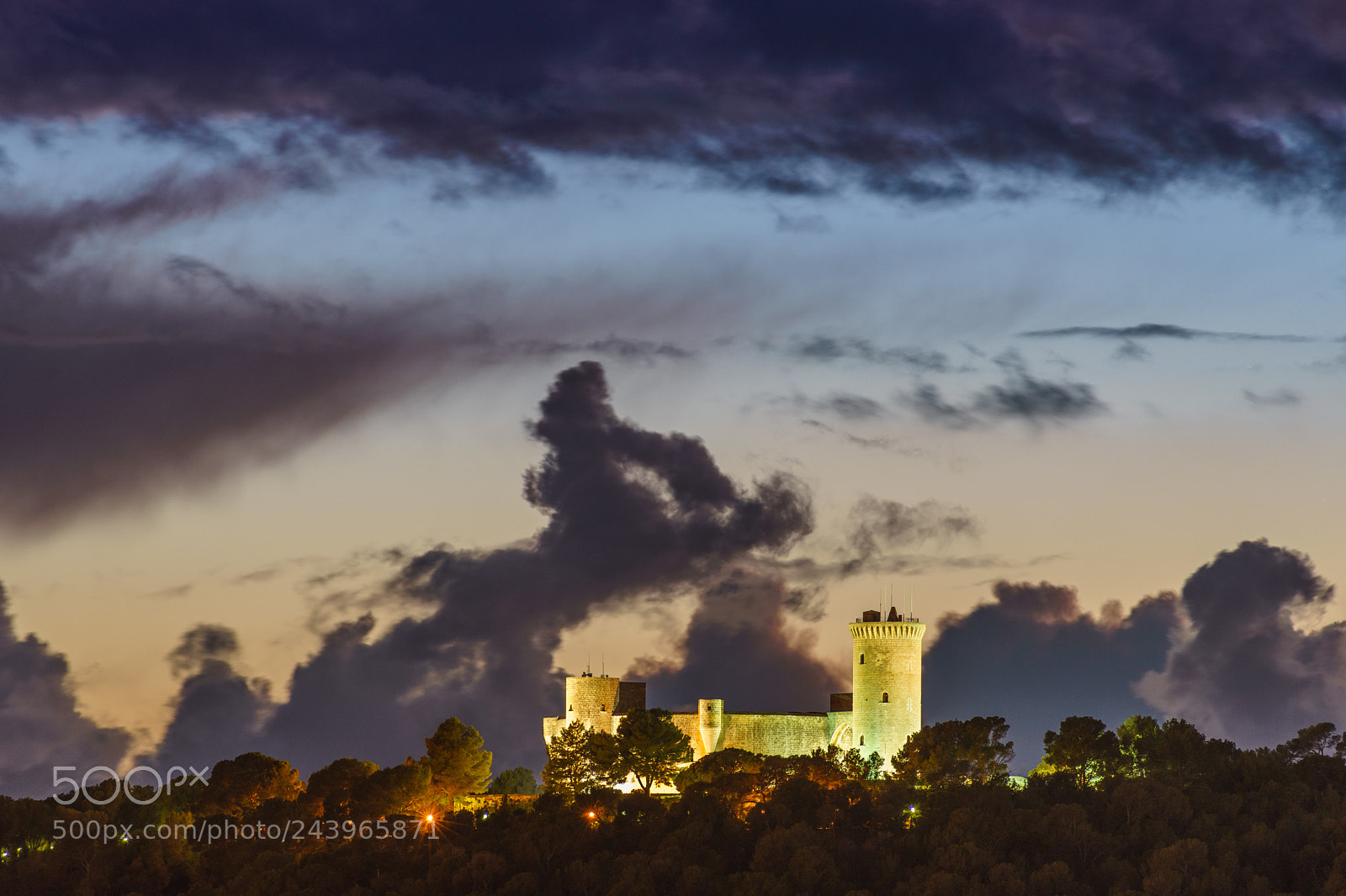 Sony a7 II sample photo. Bellver castle blue hour photography