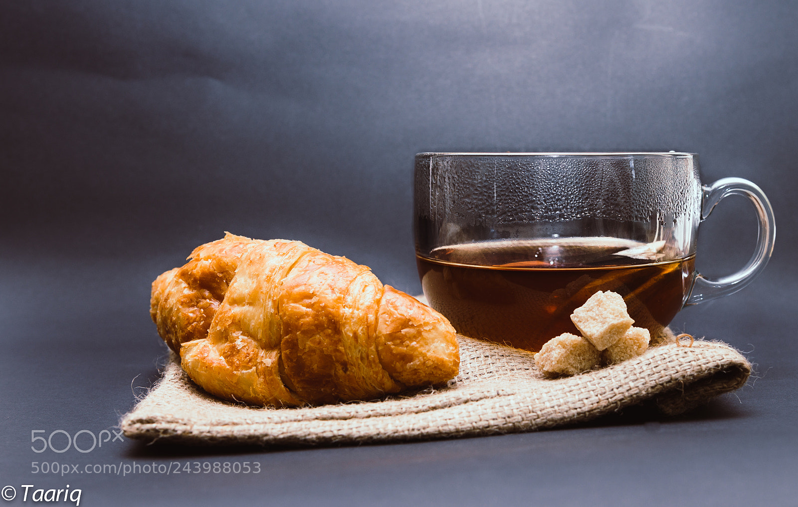 Nikon D610 sample photo. Tea and croissant photography