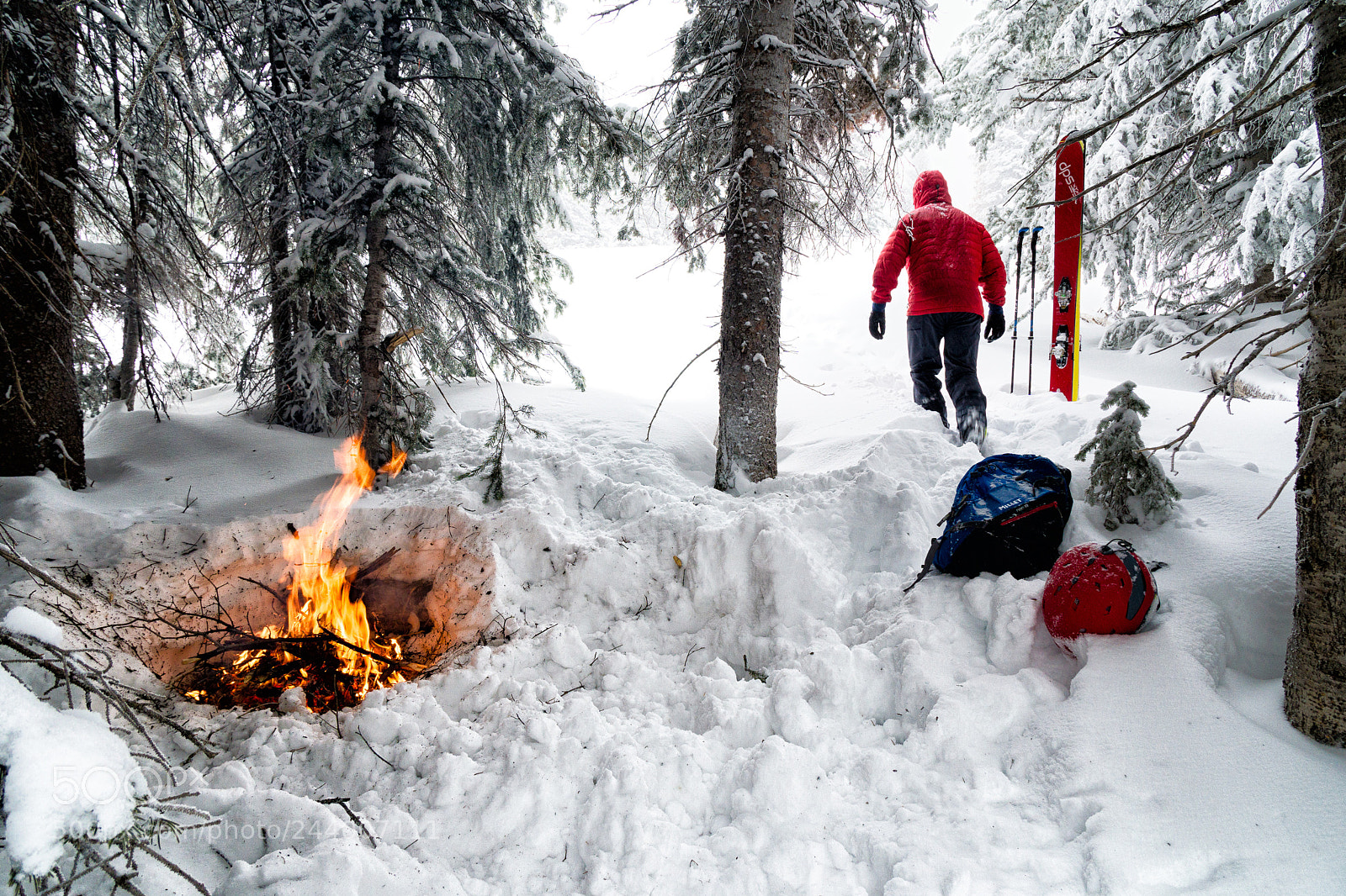 Sony a6300 sample photo. Winter shelter with fire photography