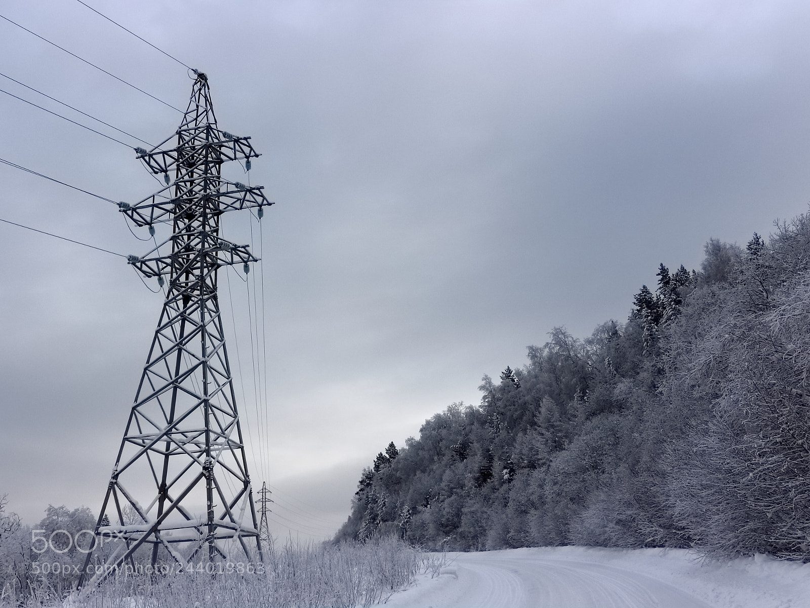 Canon EOS 100D (EOS Rebel SL1 / EOS Kiss X7) sample photo. Power line along snow photography