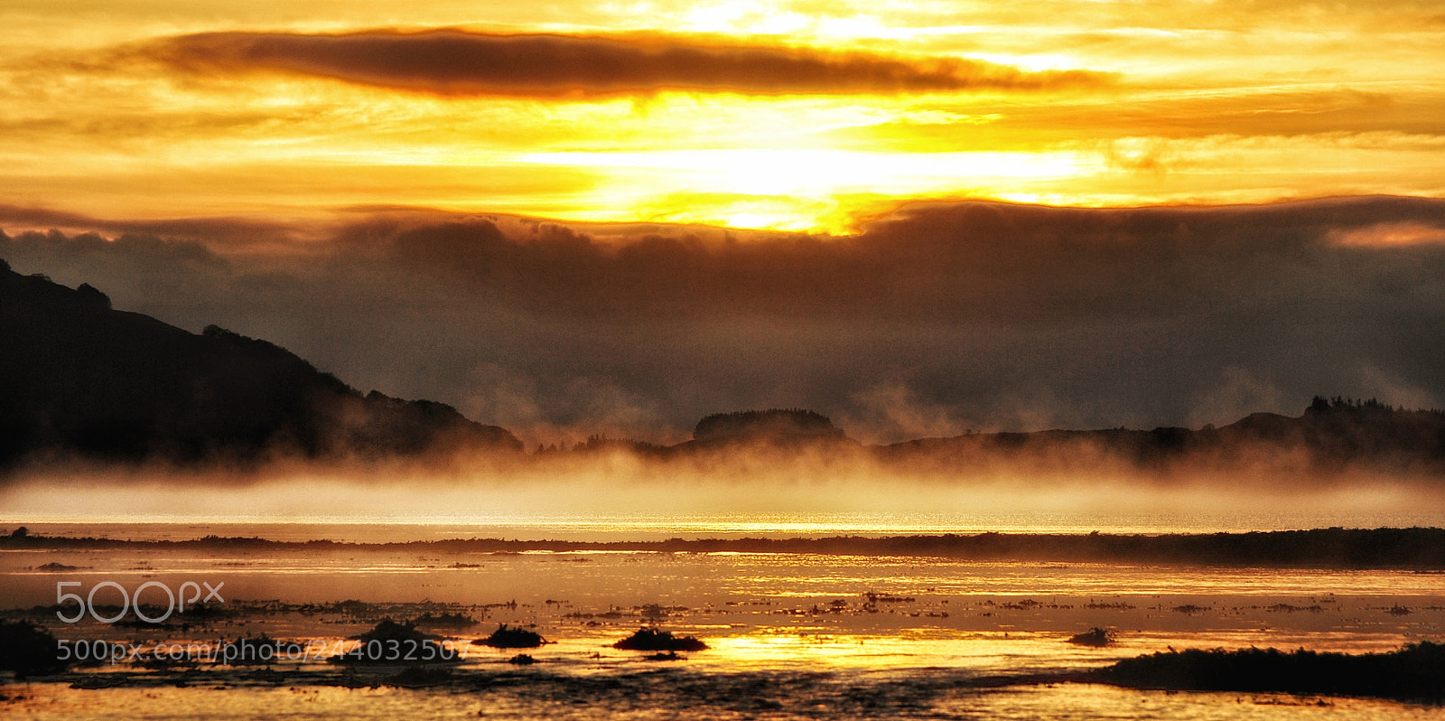 Nikon D3000 sample photo. Fog at sunset, loch photography