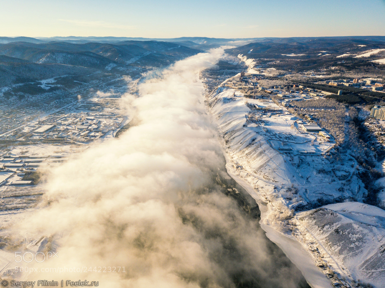DJI FC220 sample photo. Fog above the river photography