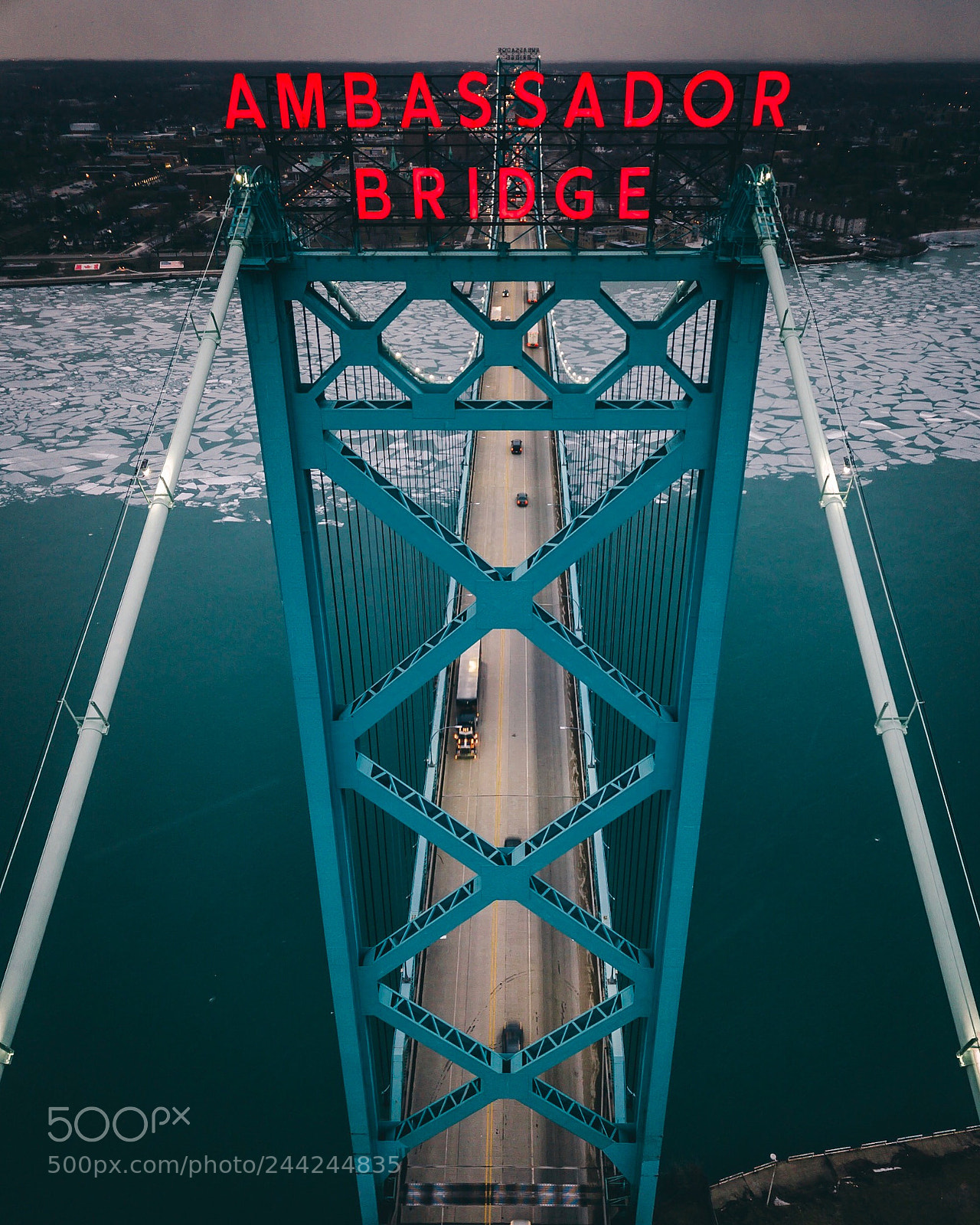 DJI FC220 sample photo. Ambassador bridge - detroit photography