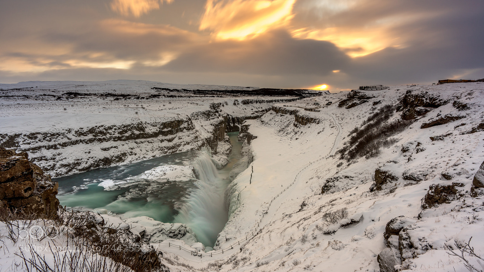 Sony a7R III sample photo. Sunset at gullfoss photography