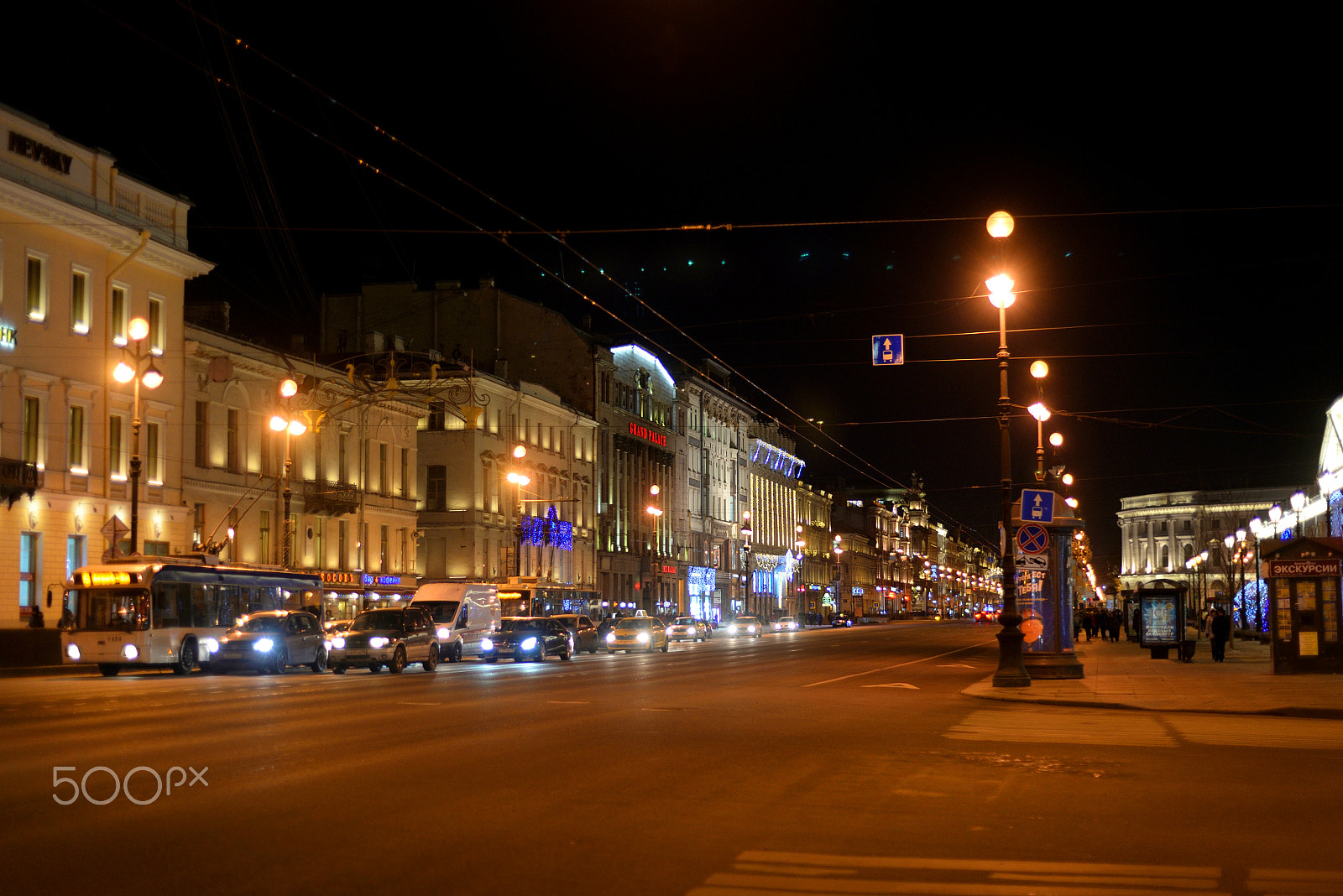 Nikon D610 + Nikon AF Nikkor 50mm F1.8D sample photo. View on nevsky prospekt at night. photography