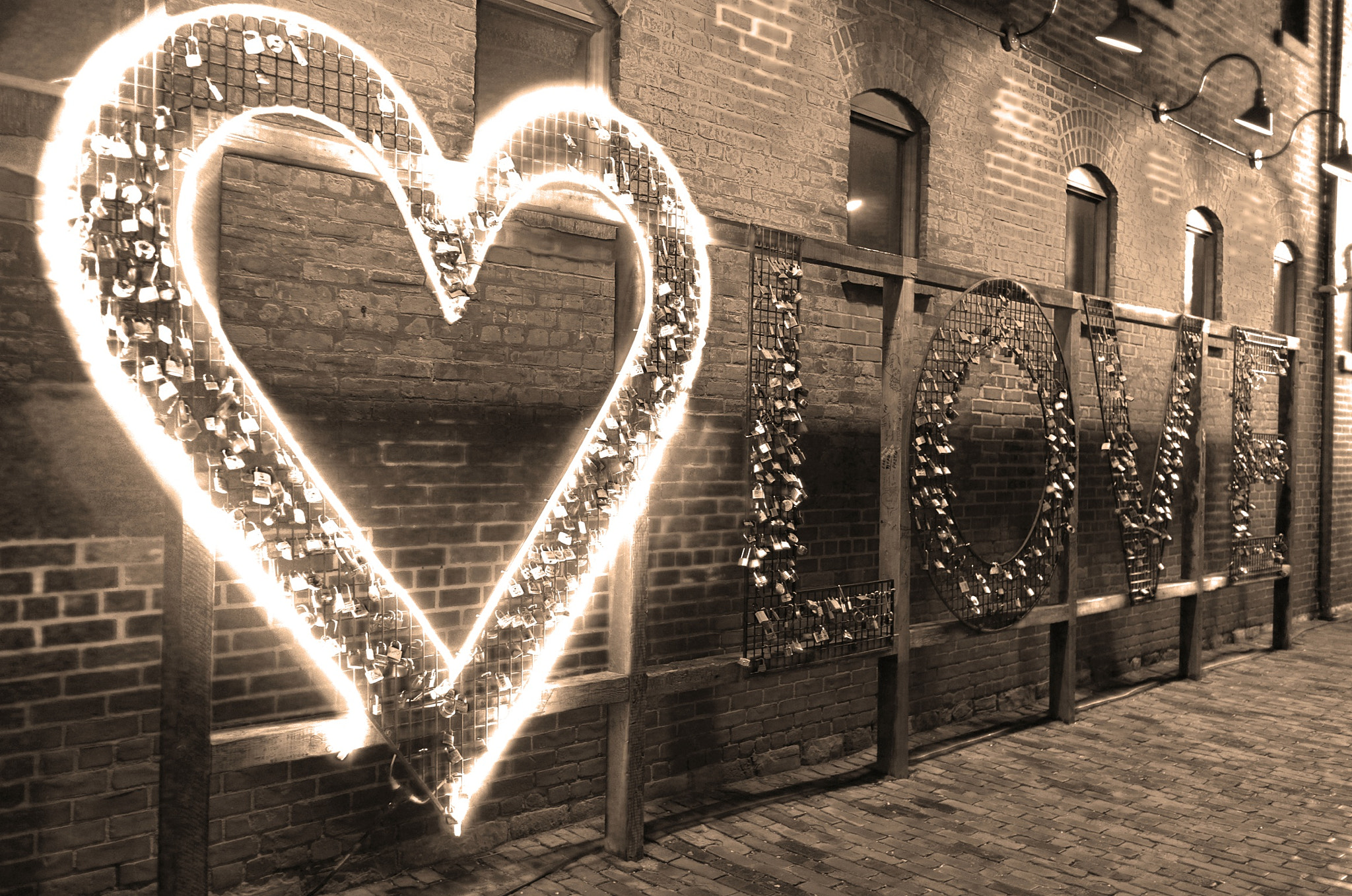 Leica X-U (Typ 113) sample photo. Distillery districts locks of love sign with the heart lit up for tolightfest photography