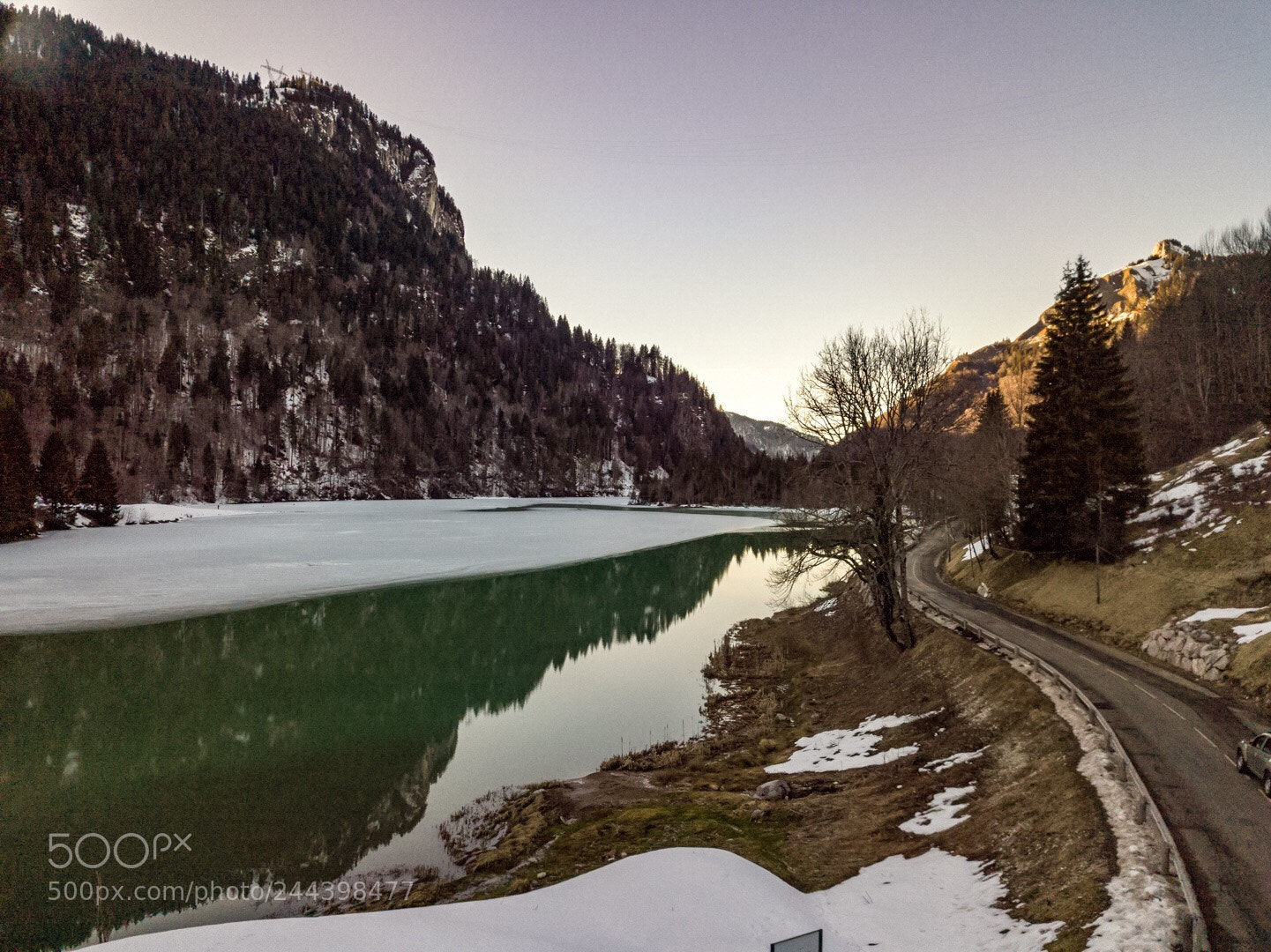 DJI FC220 sample photo. Lake and road photography