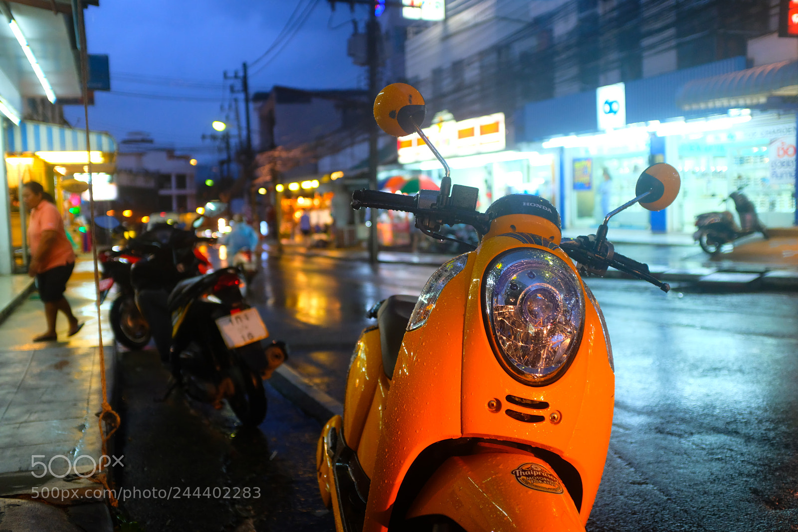 Fujifilm X100F sample photo. Rainy scooter photography