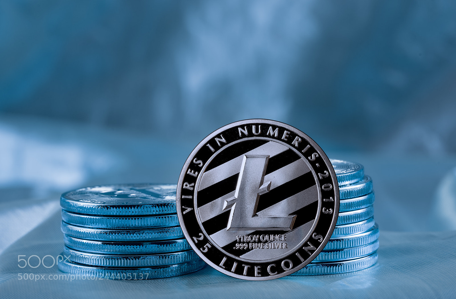 Sony a7R II sample photo. Stack of litecoin coins photography