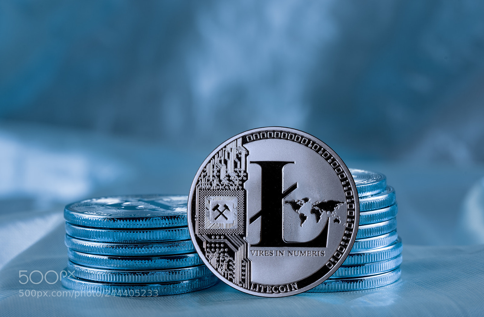 Sony a7R II sample photo. Stack of litecoin coins photography