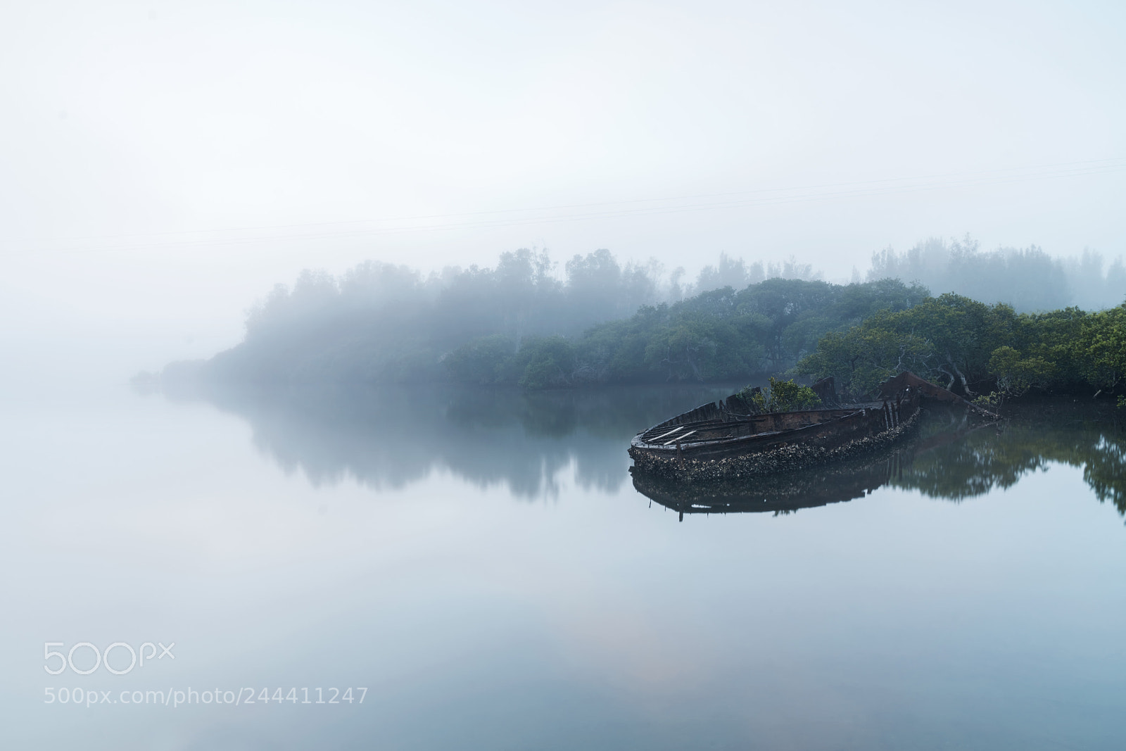 Sony a7R II sample photo. Moruya shipwreck fog photography