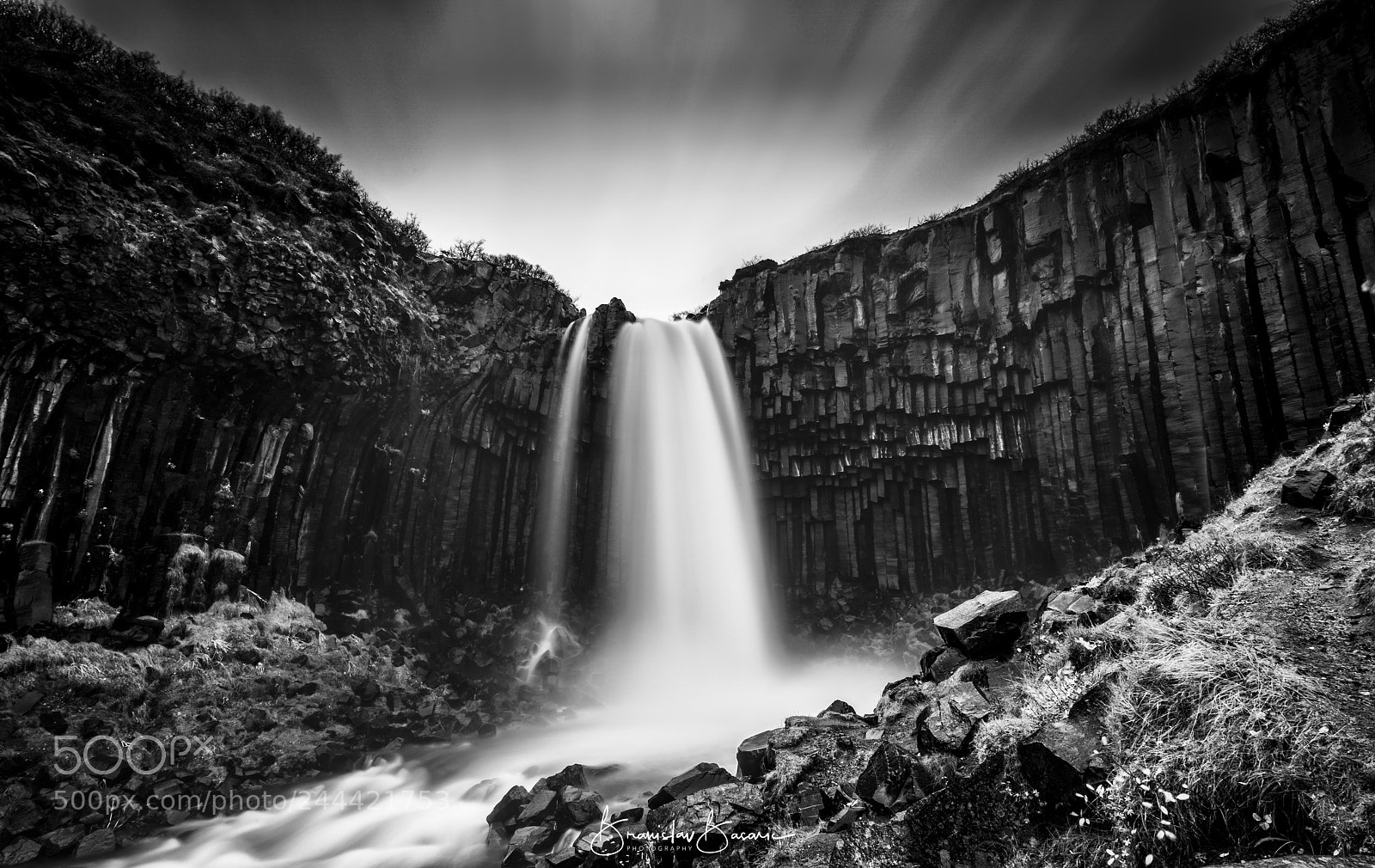 Sony a7R II sample photo. Svartifoss b w dark photography