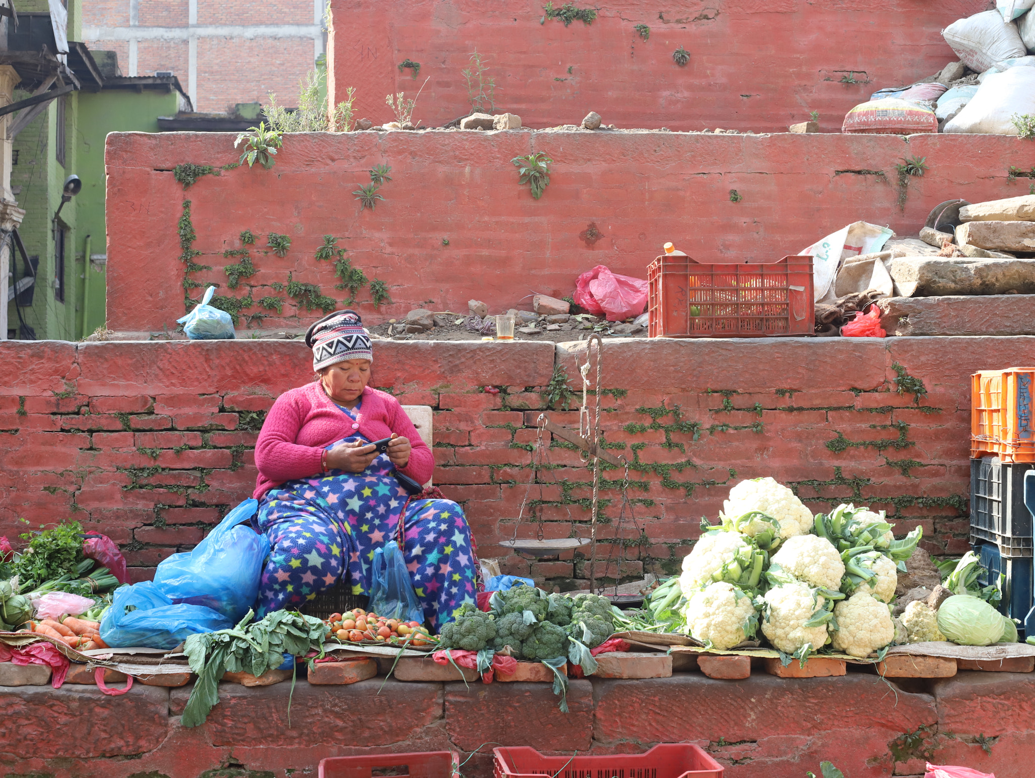Canon EOS 6D Mark II + Canon EF 50mm F1.8 II sample photo. A vegetable seller in kathmandu photography