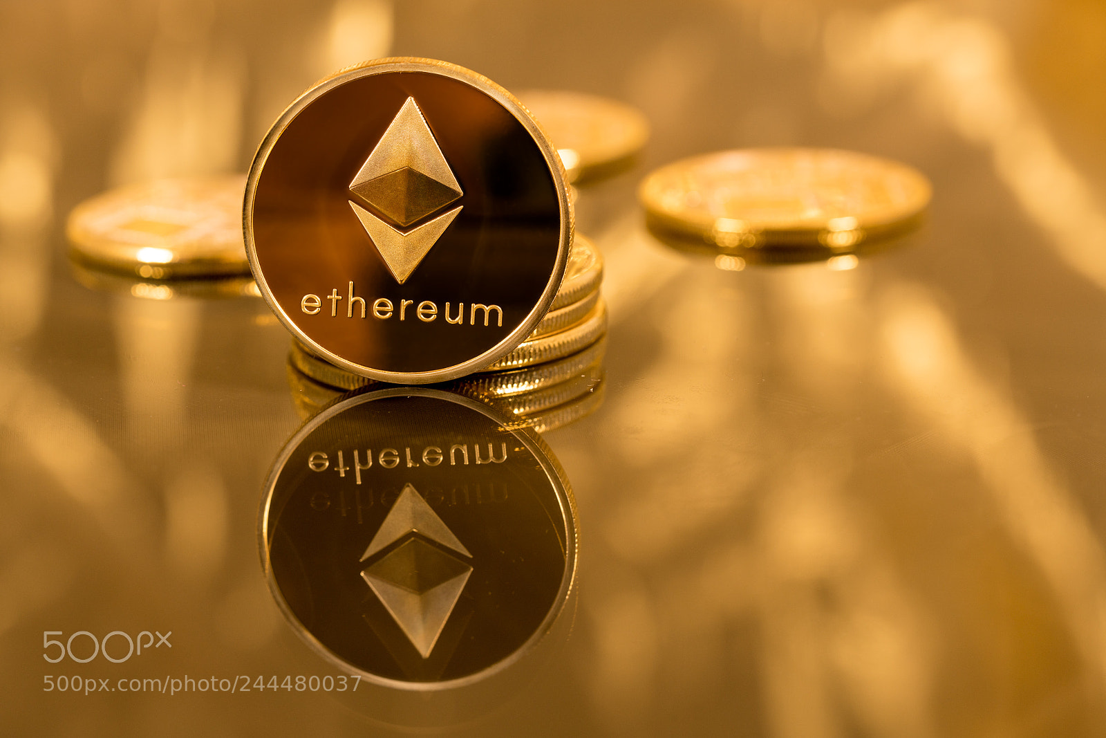 Sony a7R II sample photo. Stack of ethereum coins photography