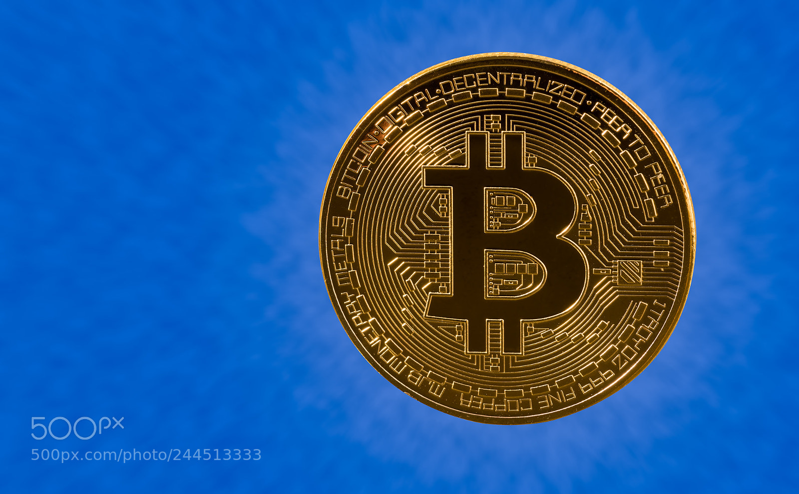 Sony a7R II sample photo. Single bitcoin with blue photography