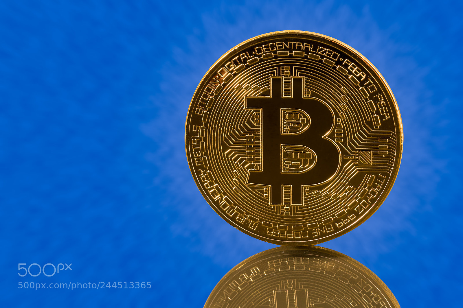Sony a7R II sample photo. Single bitcoin with blue photography