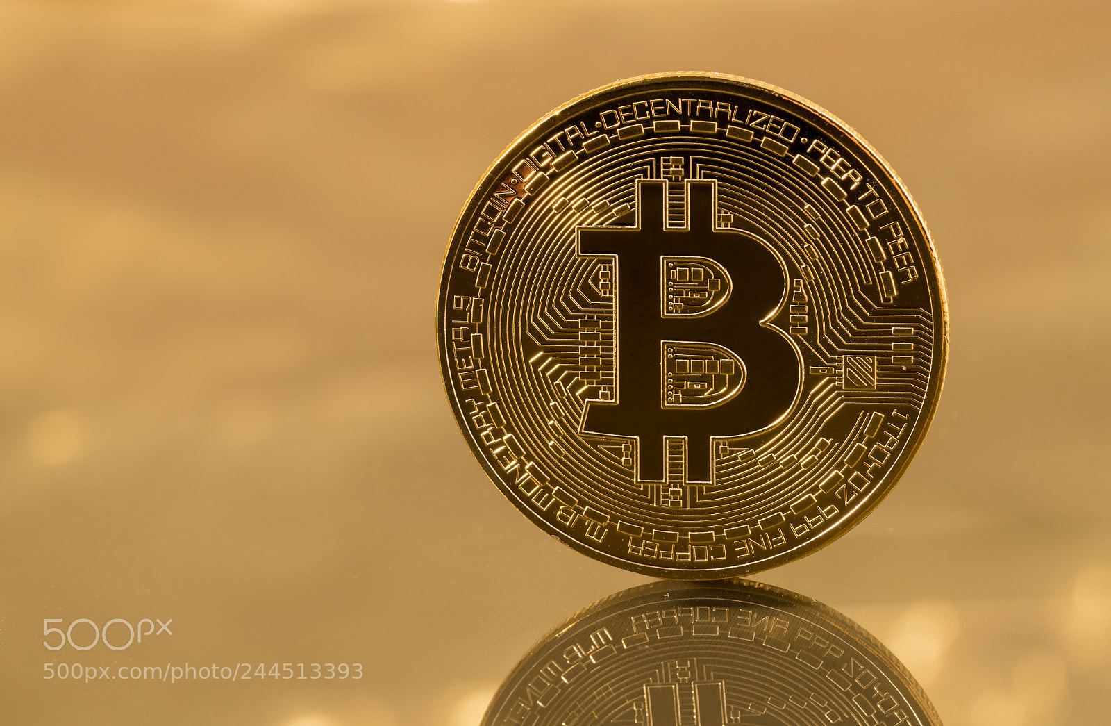 Sony a7R II sample photo. Single bitcoin with reflection photography