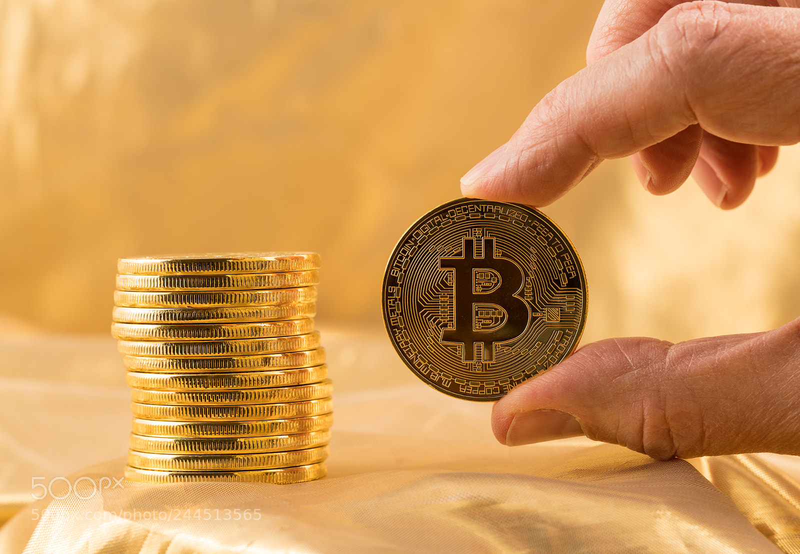 Sony a7R II sample photo. Stack of bitcoins with photography