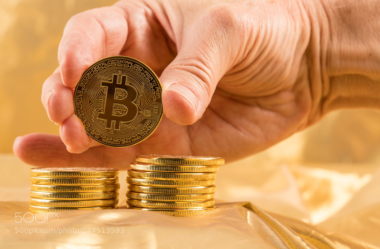 Sony a7R II sample photo. Stack of bitcoins with photography