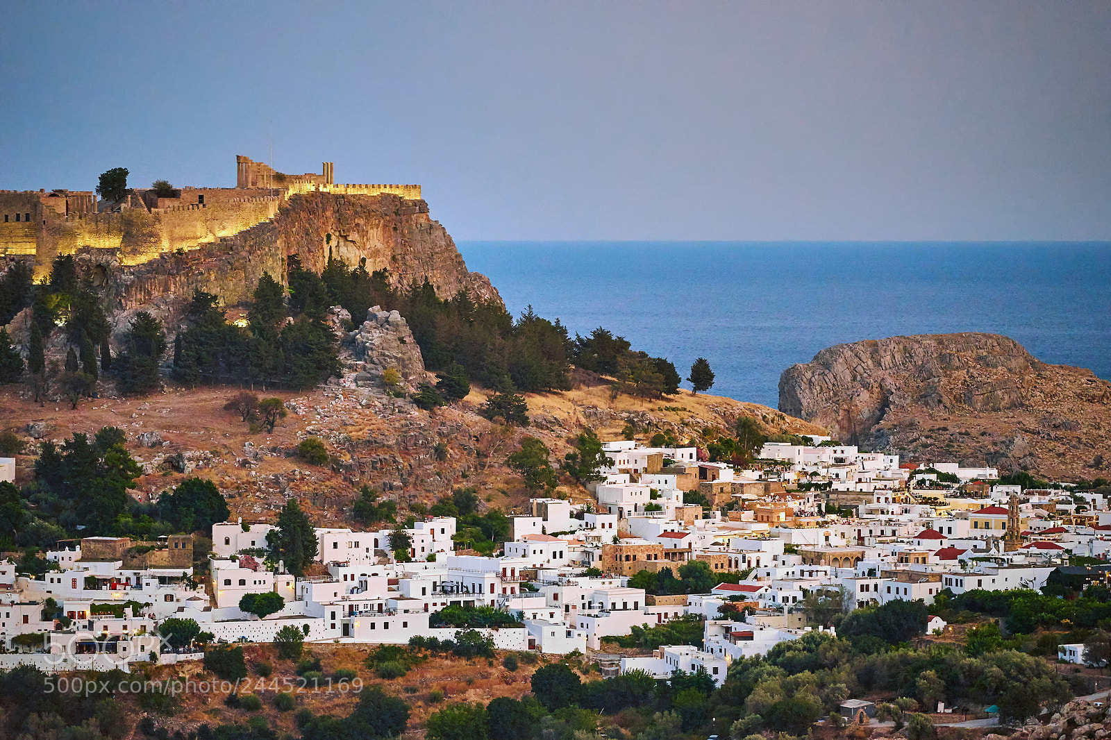 Sony a7 II sample photo. Lindos town after sunset photography