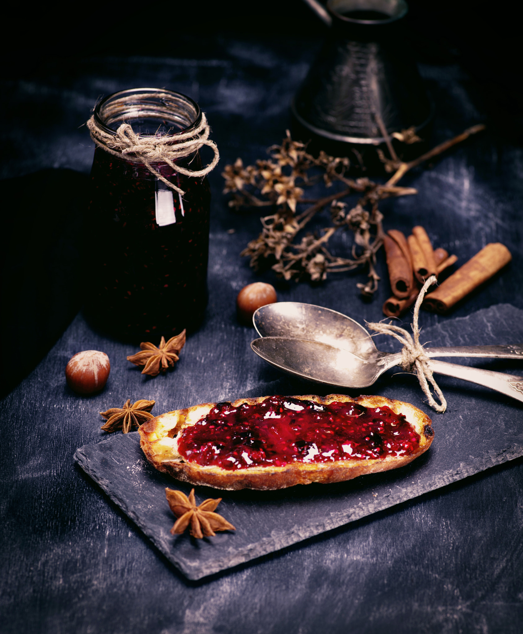 Sandwich with raspberry jam